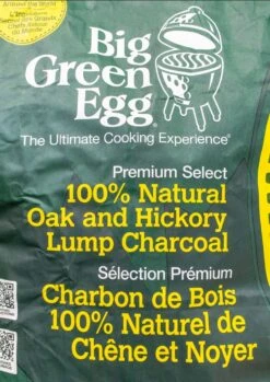 Big Green Egg 100% Natural Lump Charcoal - Oak & Hickory -BBQ Equipment BigGreenEggCharcoalat 17 lbs bag front text jpg